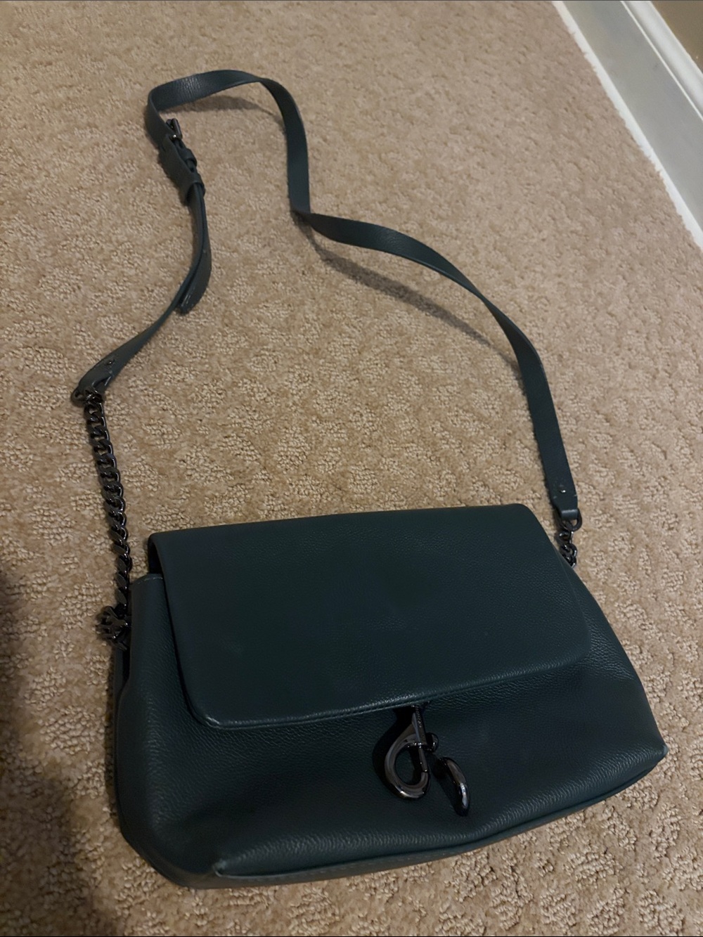 Rebecca Minkoff Green Pebbled Leather Shoulder Bag with Chain Strap